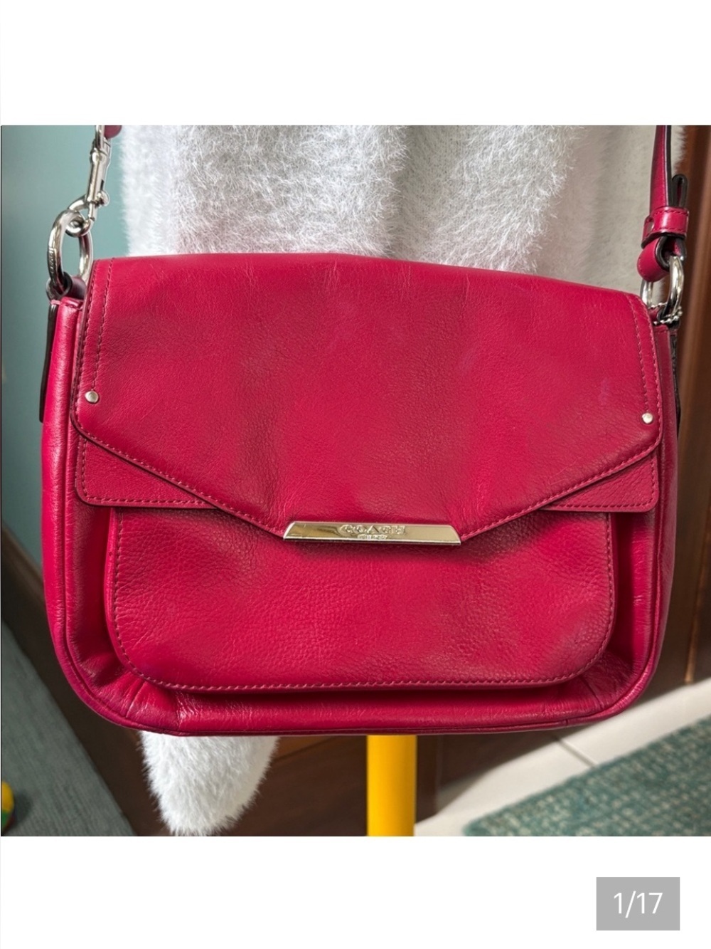 Coach  Taylor convertible shoulder/Crossbody bag  Scarlet red/magenta
Silvertone